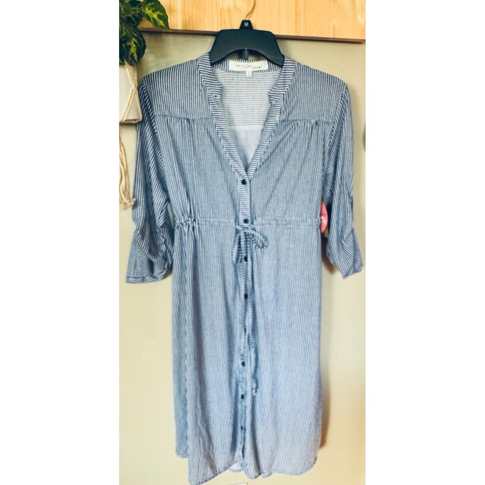 Eden & Olivia Maternity Shirt Dress Blue White Stripe Drawstring M B8449MTE